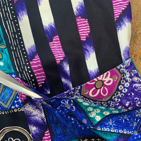 Vintage Petite Blazer Jacket Oversized Patchwork Floral Print Purple Navy Blue - Picture 8 of 10